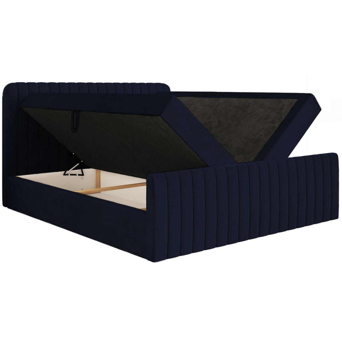 BOXBETT Saliano mit Topper und Samtbezug Dunkelblau, 180x200 cm - Dunkelblau, Kunststoff/Textil (180/200cm) - Selsey