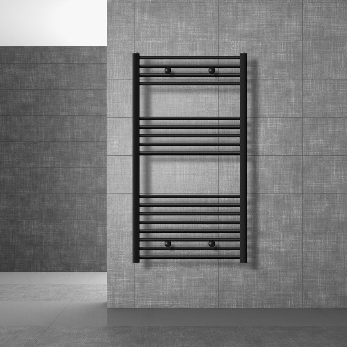 BADHEIZKÖRPER elektrisch Sahara 750x1200 mm Schwarz gerade mit Heizstab 1200W Digital - Schwarz, Metall (75/120/3cm) - LuxeBath