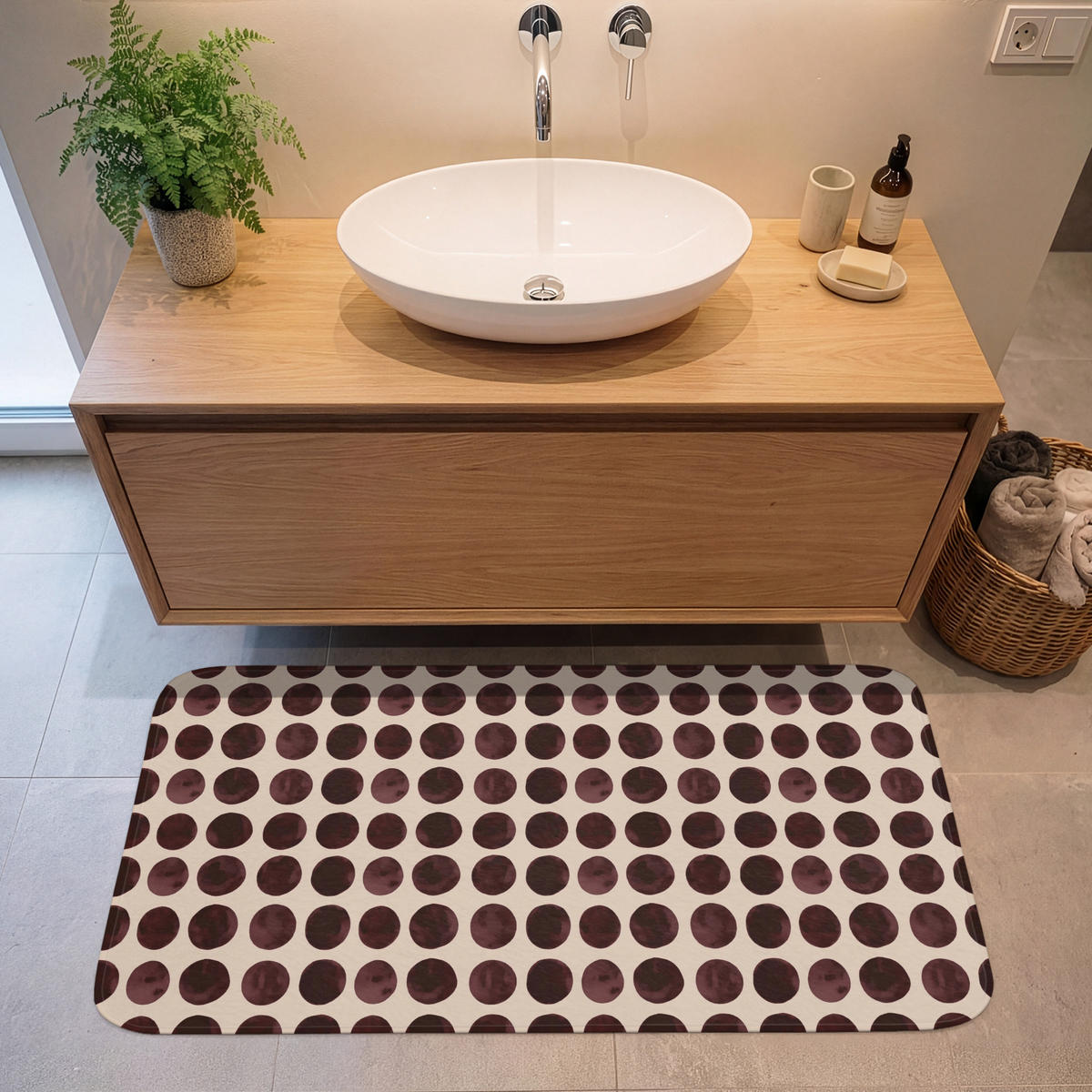 KOUPELNOVÁ PŘEDLOŽKA Puntíky - Vzor - Hnědý 120x60 cm - bordeaux, textil/plast (120/60cm)
