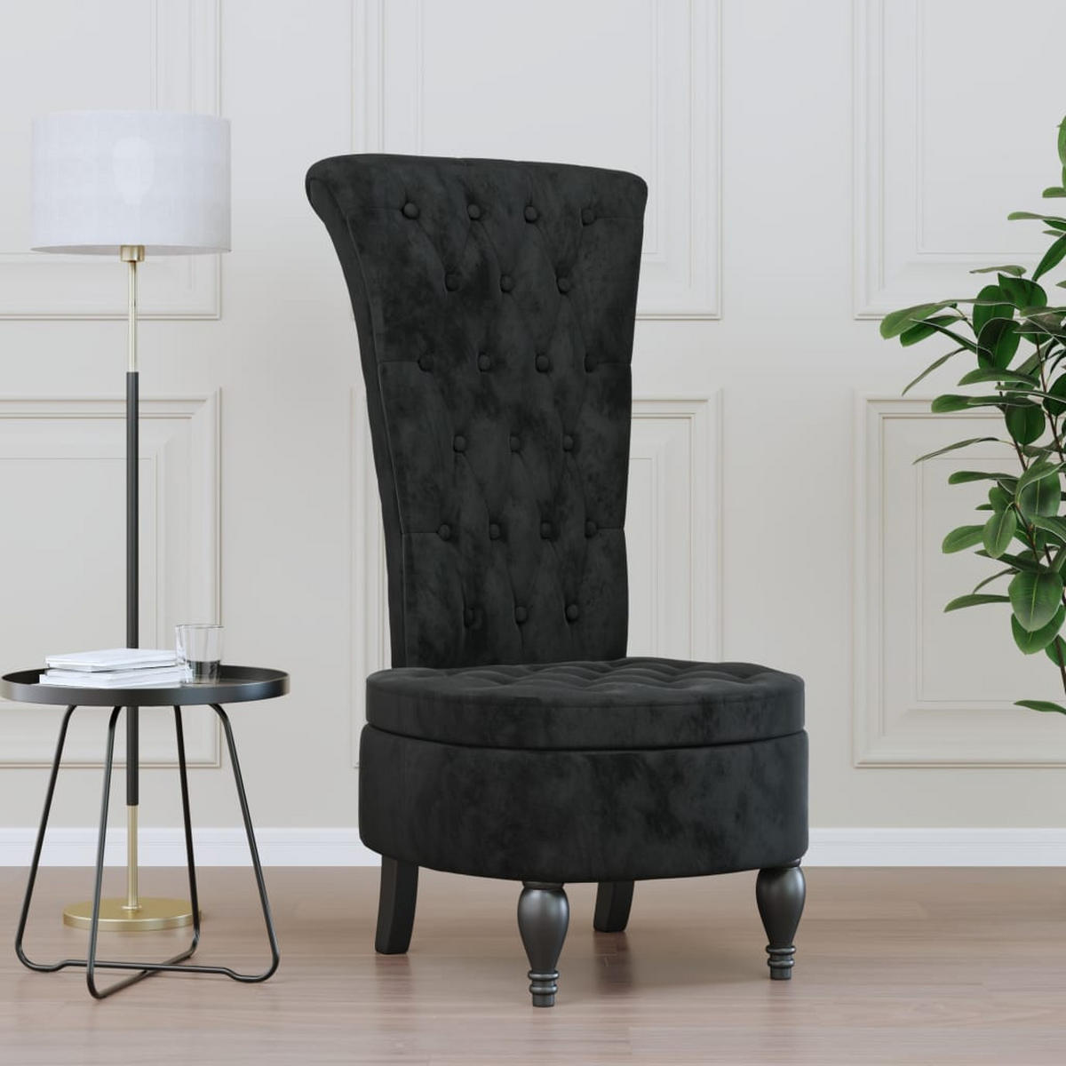 POLSTERSTUHL Mit Hoher Rückenlehne Schwarz Samt Knopfheftung - Schwarz, Textil (56/108/72.5cm) - vidaXL