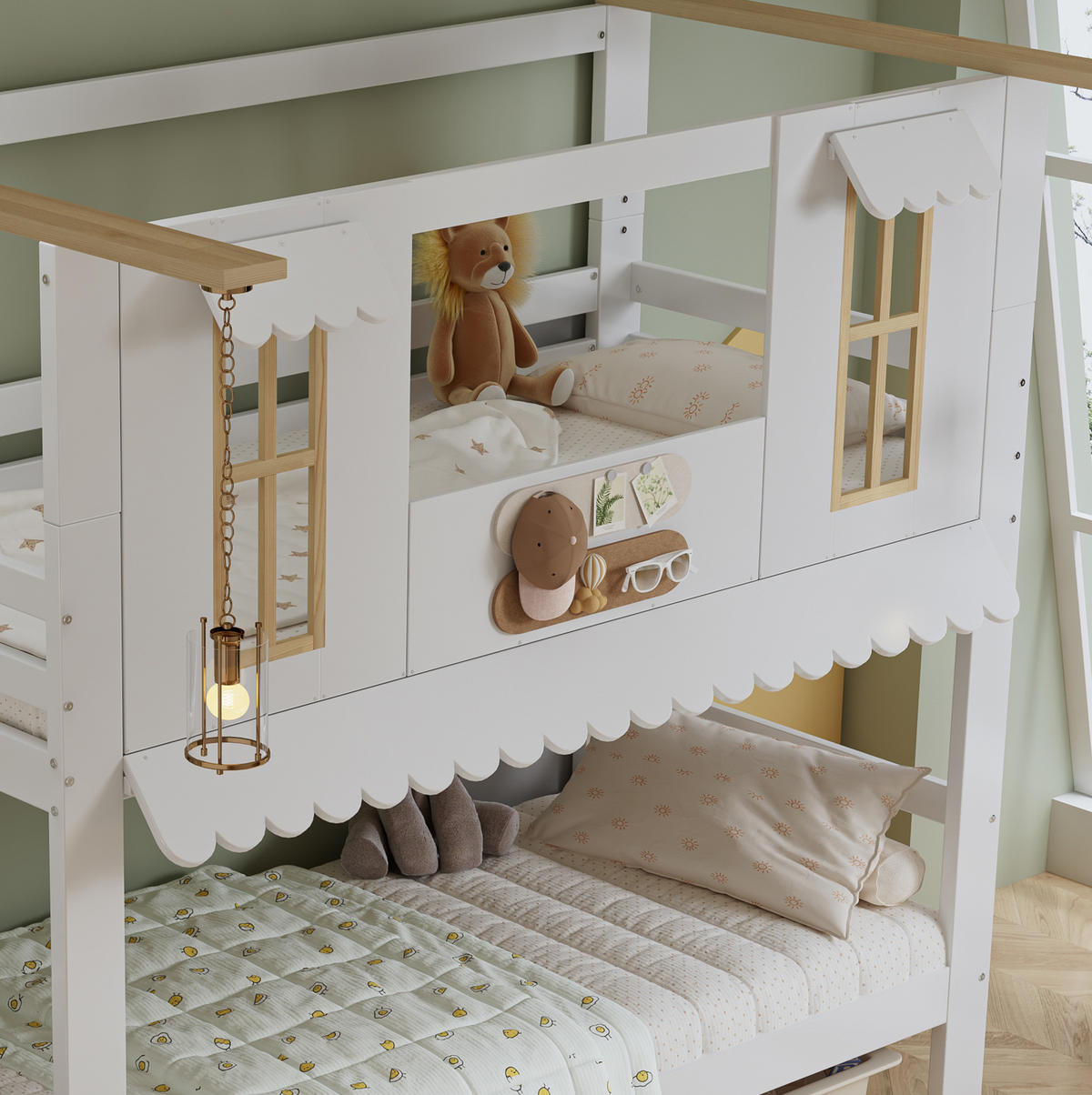 POSCHODOVÁ posteľ 90/200 cm biela/prírodná z masívneho dreva a MDF s úložnými schodmi - biela, drevo (90/200cm) - OKWISH