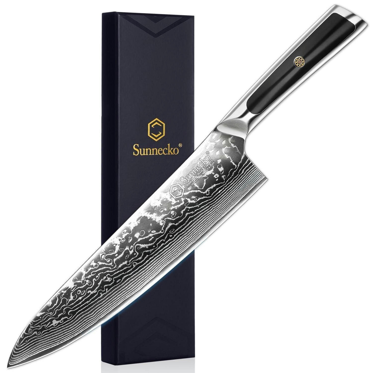 KOCHMESSER 20 cm Damaststahl 67 Lagen - Schwarz, Metall (33cm)