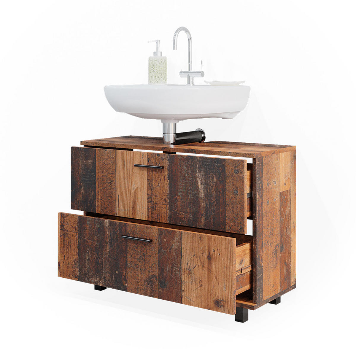 WASCHBECKENUNTERSCHRANK Ilias Eiche rustikal 80 x 60 cm mit 2 Schubladen - Wildeiche, Holzwerkstoff (80/60.8/33cm) - Vicco