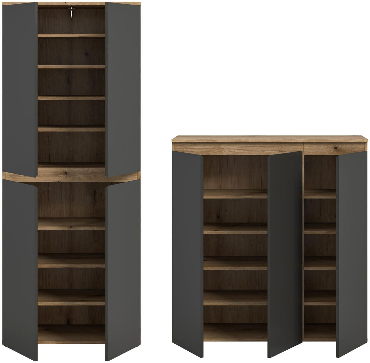 UNIVERSALSCHRANK Scarpa anthrazit/Evoke Oak Nachbildung 140/175/37 cm - Anthrazit, Holzwerkstoff (140/175/37cm) - Xonox