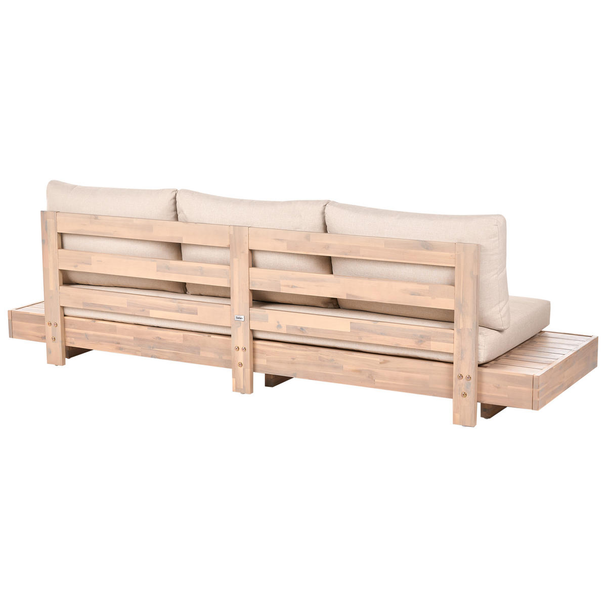 GARTENSOFA 3-Sitzer zertifiziertes Akazienholz Beige Marettimo - Hellbraun/Beige, Holz (230/70/68cm) - Beliani