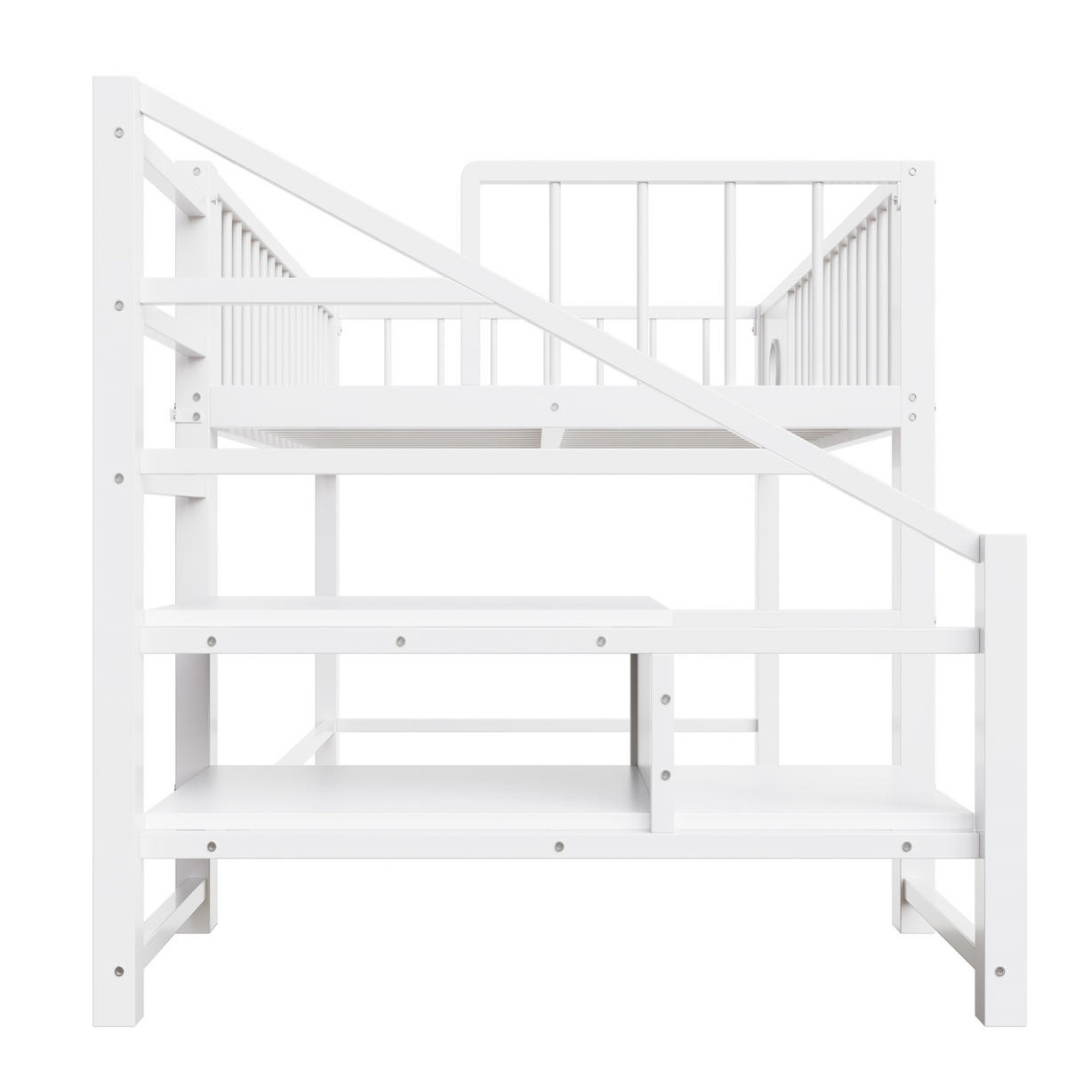 HALBHOCHBETT 90/200 cm Weiß aus Metall mit Stauraumleiter - Weiß, Holzwerkstoff (90/200cm) - OKWISH