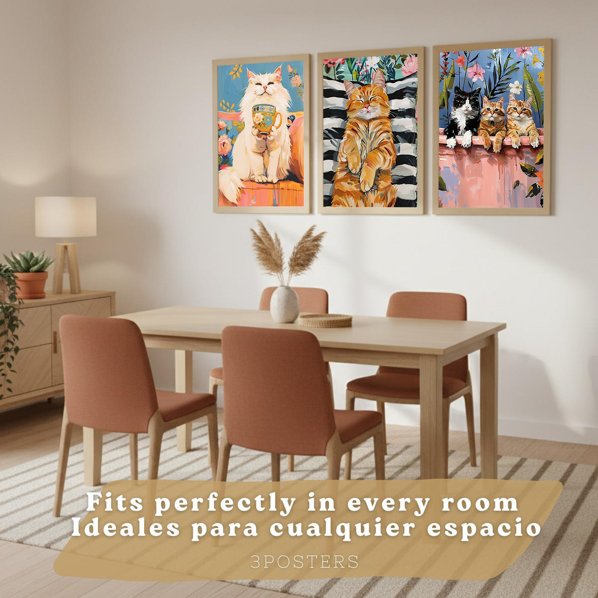 PLAKAT Sada 3 Funny Cats A3 bez rámu - čirá, papír (29.7/1/42cm) - Nacnic