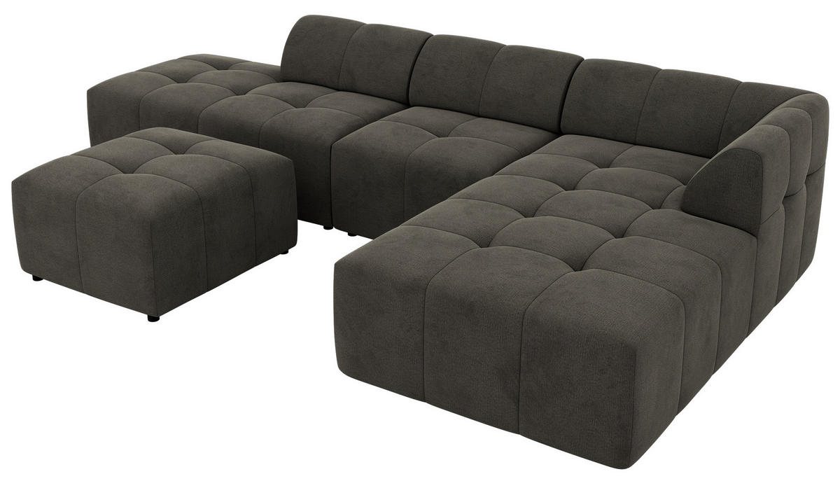 ECKSOFA GRIDA 4M L Dunkelgrau Velvet - Rechts - Dunkelgrau/Schwarz, Kunststoff/Textil (176/335cm) - MKS