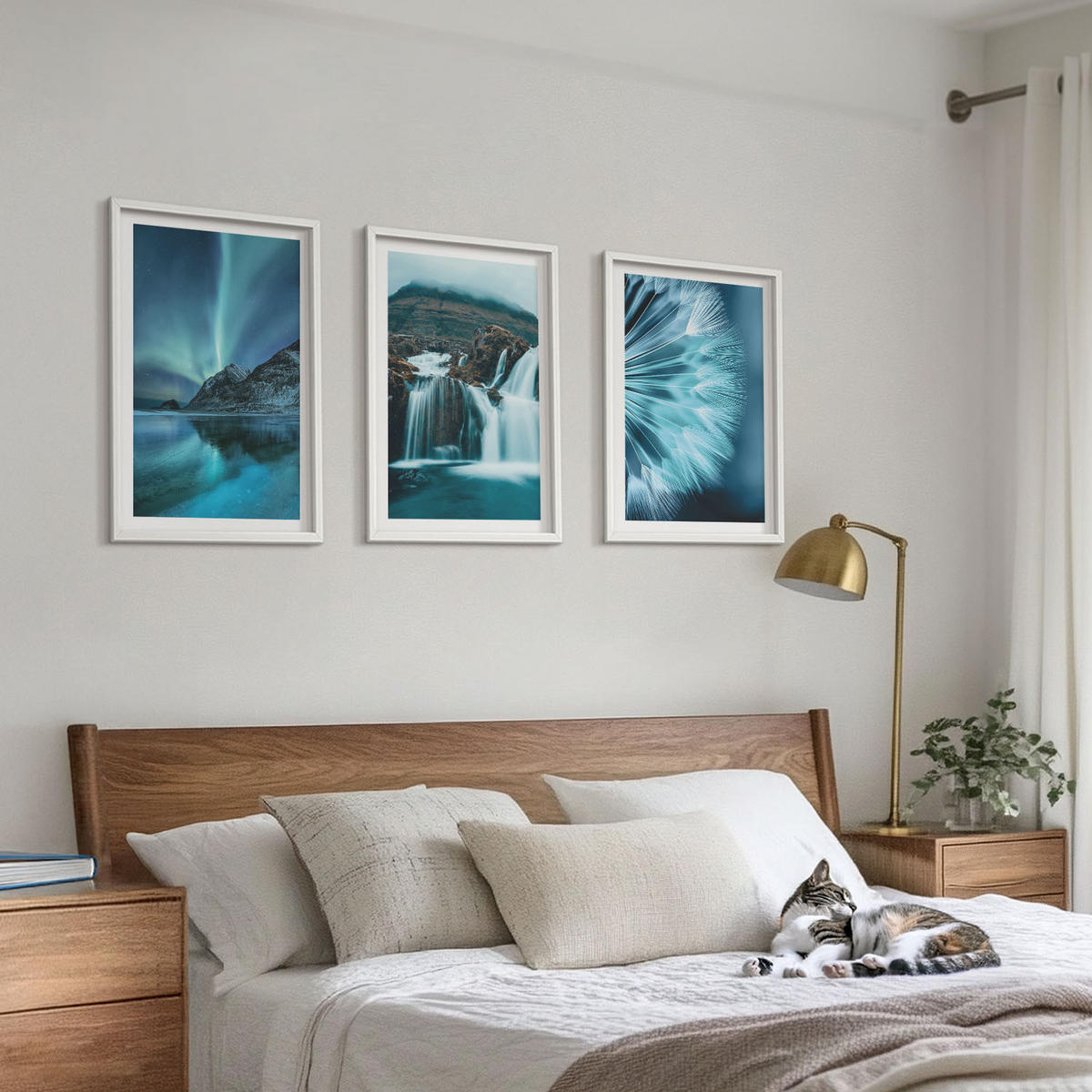 WANDBILDER 3er-Set - 40x60 cm Weißer Rahmen - Winterlandschaften mit Wasserfällen - Weiß, Kunststoff (40/60cm) - ArtPrintCave