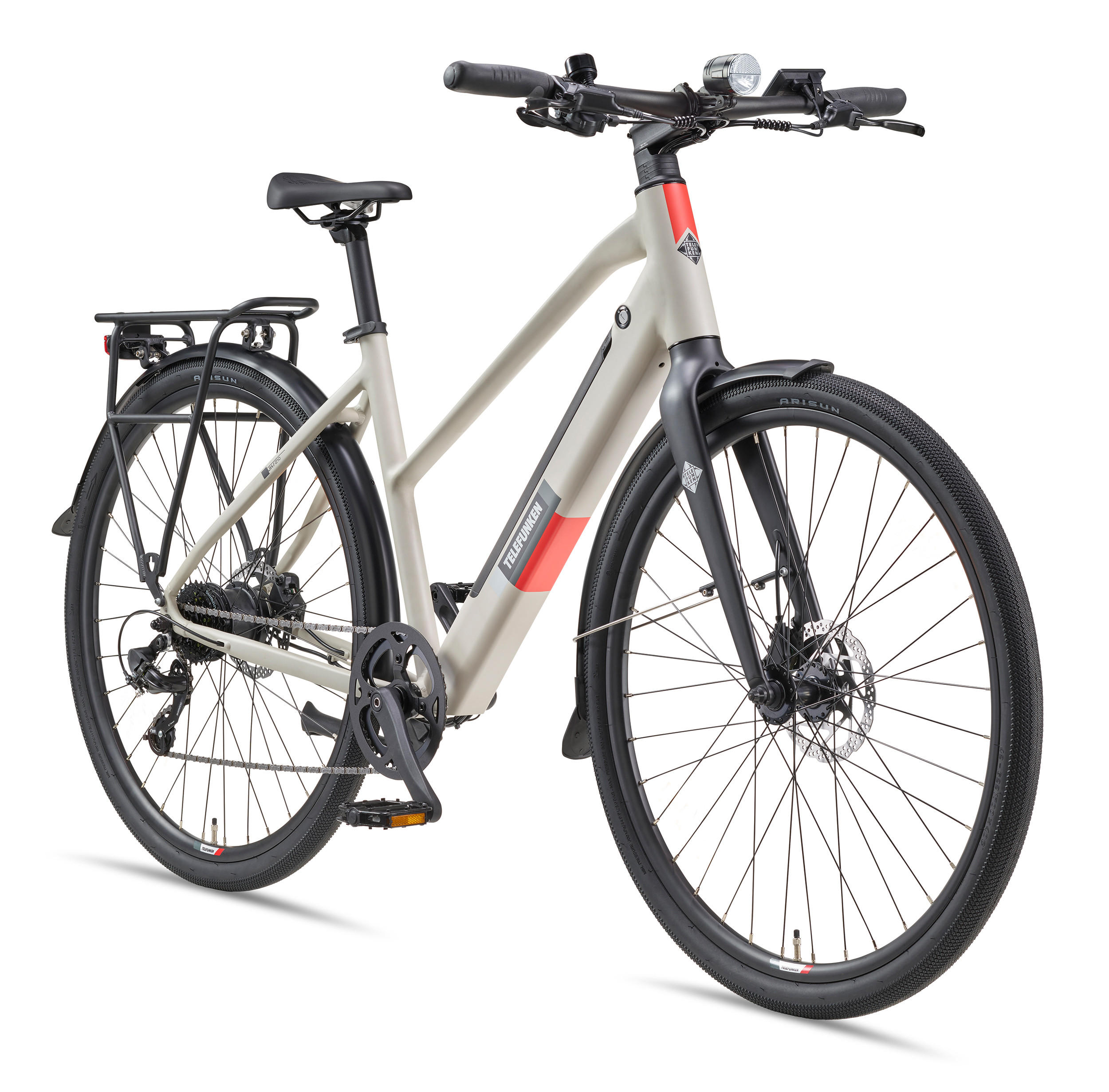 E-BIKE Urban UH210 Elektrofahrrad 28 Zoll Pedelec 417,6 Wh Hinterradmotor 7-Gang Kettenschaltung, leicht - Grau, Metall (111cm) - Telefunken