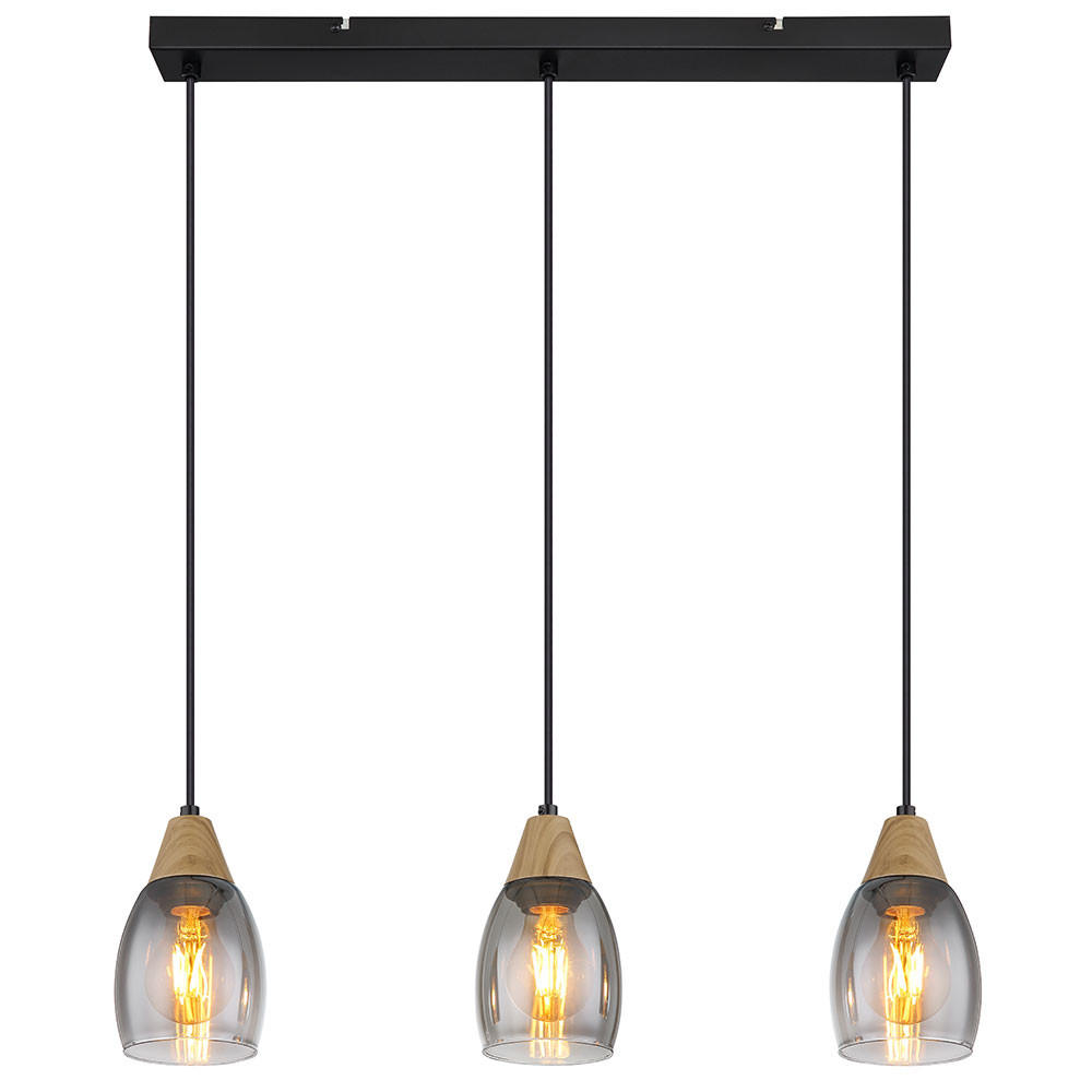 HÄNGELEUCHTE Metall Glas Rauchfarben Schwarz - Schwarz, Holz (55/10/120cm) - Globo Lighting