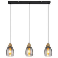 HÄNGELEUCHTE Metall Glas Rauchfarben Schwarz - Schwarz, Holz (55/10/120cm) - Globo Lighting