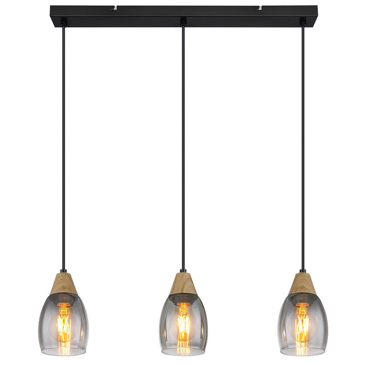 HÄNGELEUCHTE Metall Schwarz Glas rauchfarben - Schwarz, Holz (55/10/120cm) - Globo Lighting
