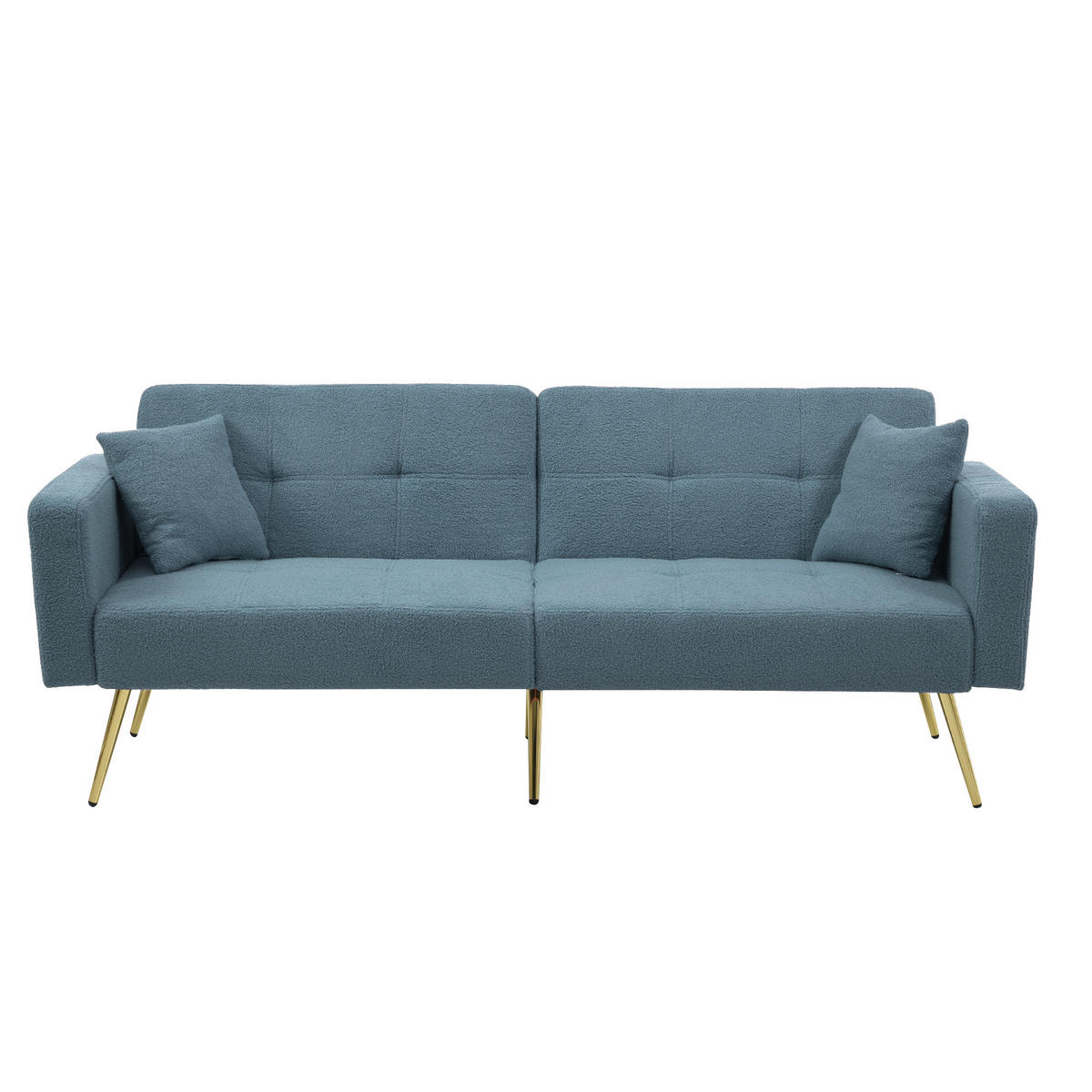 SCHLAFSOFA Lammwollstoff mit Bettfunktion und Seitentaschen Antikblau 175/64/72 cm - Blau, Textil (64/72/175cm) - Redom
