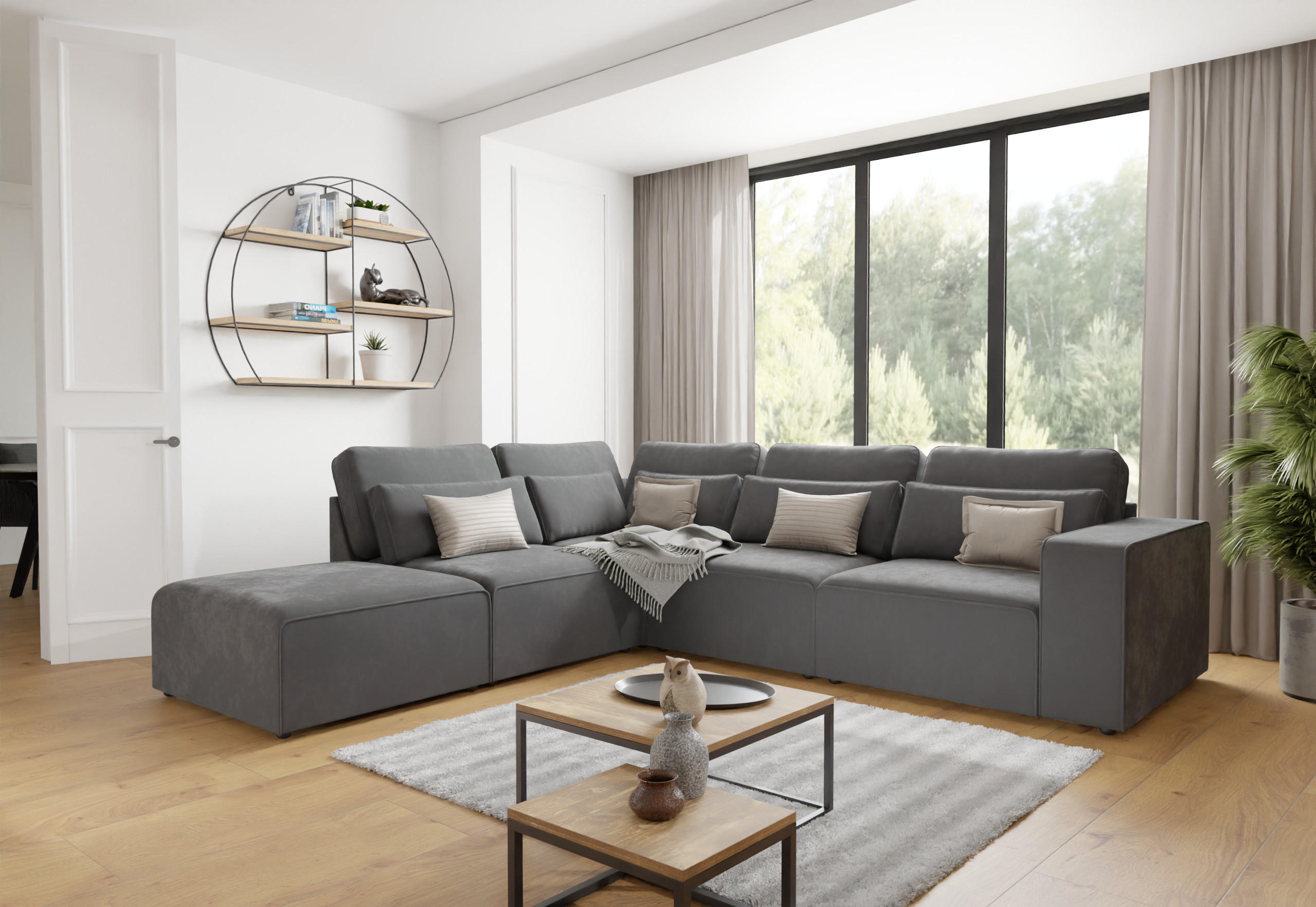 ECKSOFA modularer Leox Grau Samt-Stoff - Beige/Schwarz, Kunststoff/Textil (305/281cm) - S-Style Möbel