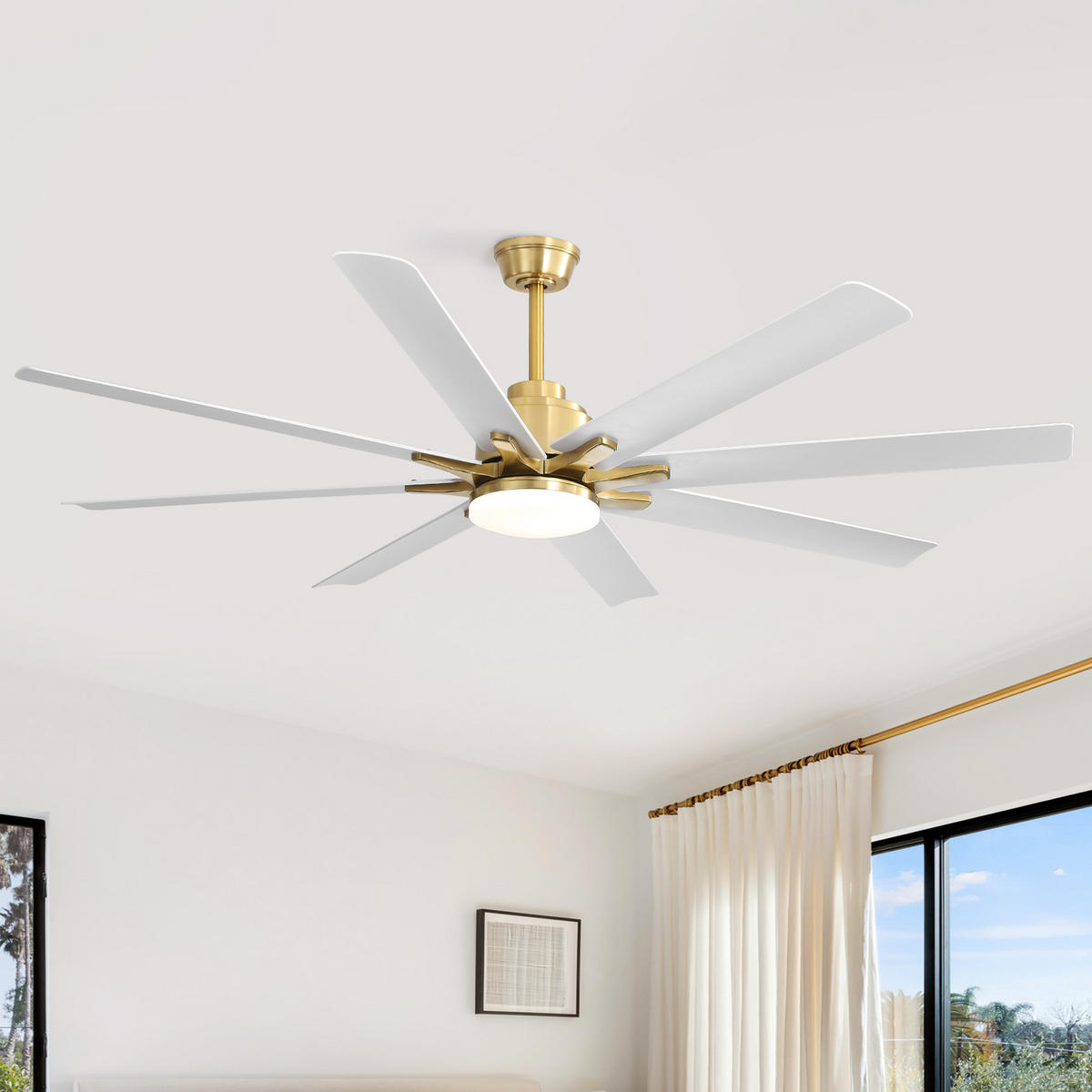 DECKENVENTILATOR 132cm LED Licht 8 ABS Flügel Fernbedienung - Weiß, Kunststoff (132.08/132.08/26.8cm) - CASIVA