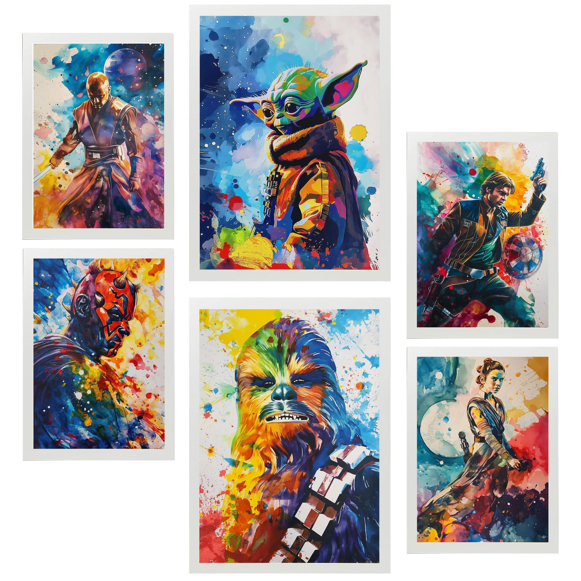 POSTER Set Mit 6 Bunte Starwars A3 & A4 Weißer Rahmen - Weiß, Papier (29/3/42cm) - Nacnic