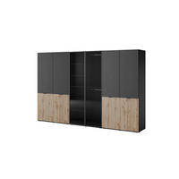 KLEIDERSCHRANK ZEN (Modular, Schwarz, Wotan Eiche & Getöntes Glas Antisol, 6-türig) - Eiche Wotan/Schwarz, Holz/Holzwerkstoff (303/200/51cm) - Ravio
