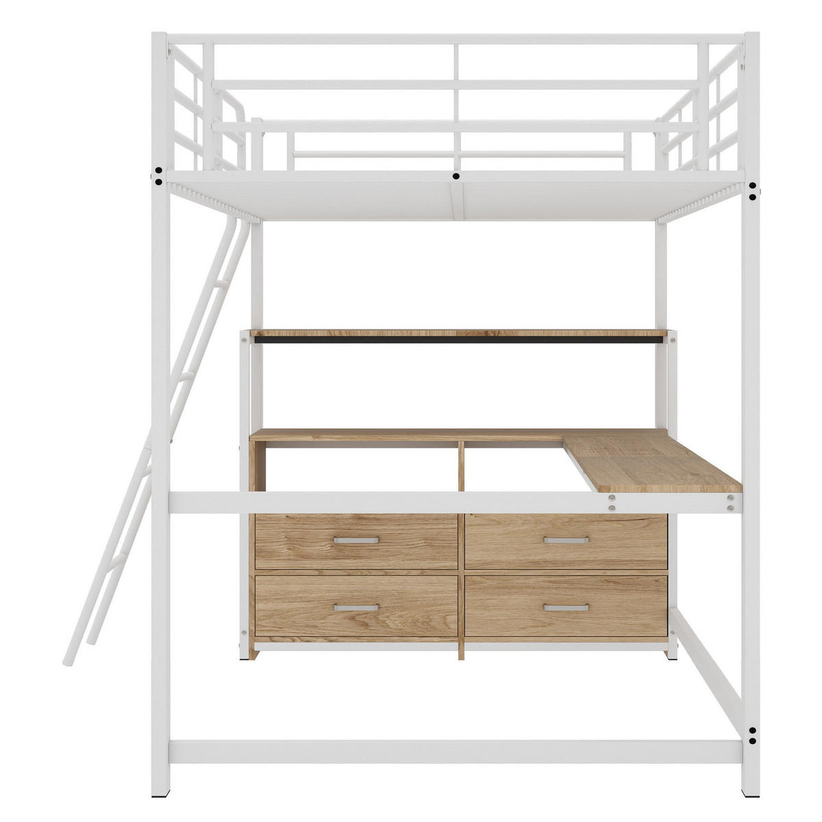 HOCHBETT 140/200 cm Weiß aus Metall und MDF mit L-förmigem Schreibtisch - Weiß, Holzwerkstoff (140/200cm) - OKMYHOME