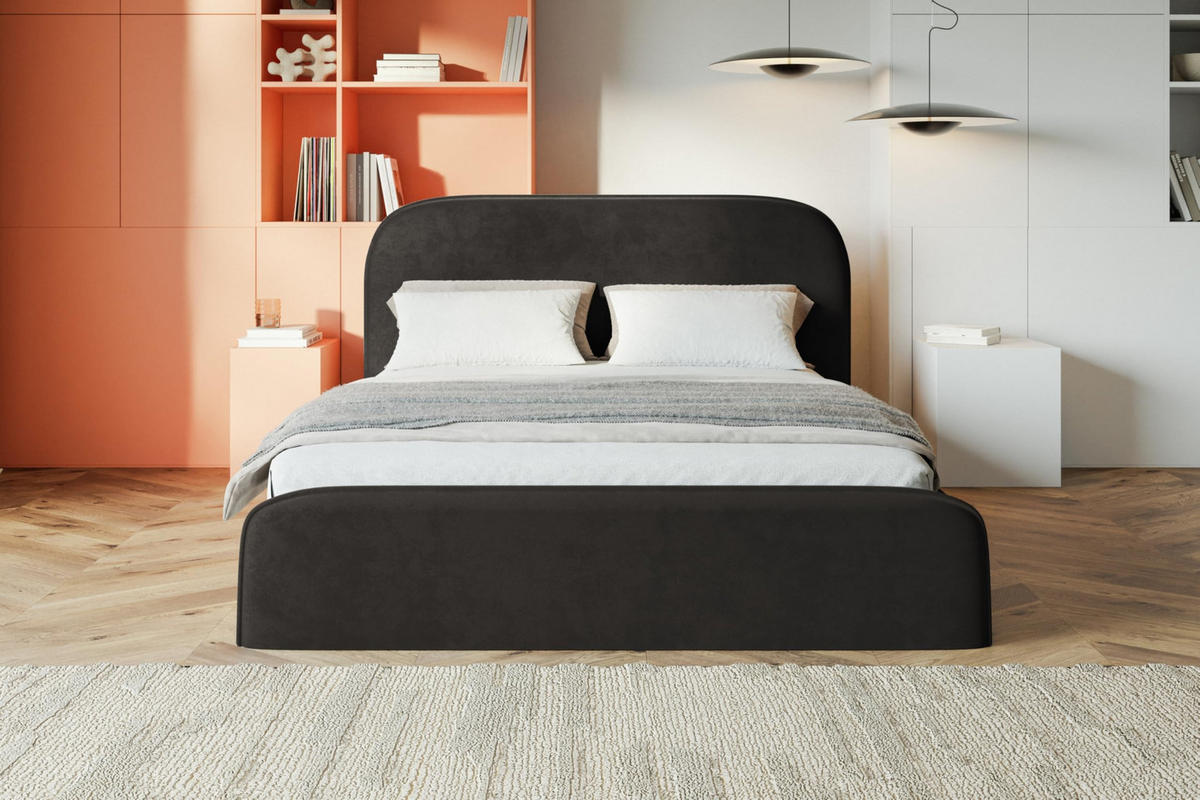 BETT 90x200 - Polsterbett mit Bettkasten und Metallrahmen - Modern Betten - Amor-Samtstoff - Kollektion Vienna - Schwarz - Schwarz, Holz/Textil (90/200cm) - Alpi-Möbel