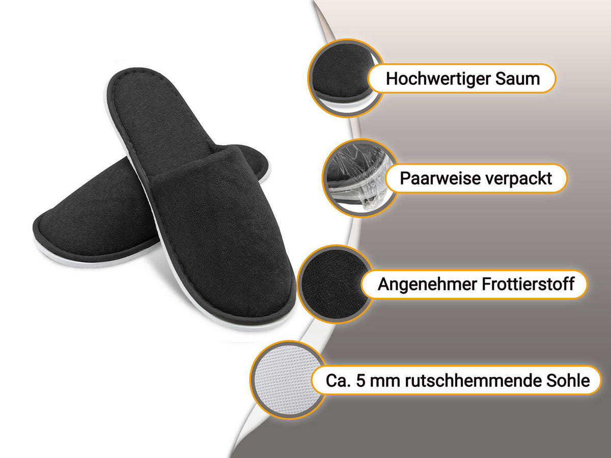 FROTTIERSLIPPER, 10er-Set, Universalgröße, 100% Polyester, Schwarz - Schwarz, Textil (5/1/29cm) - Zollner