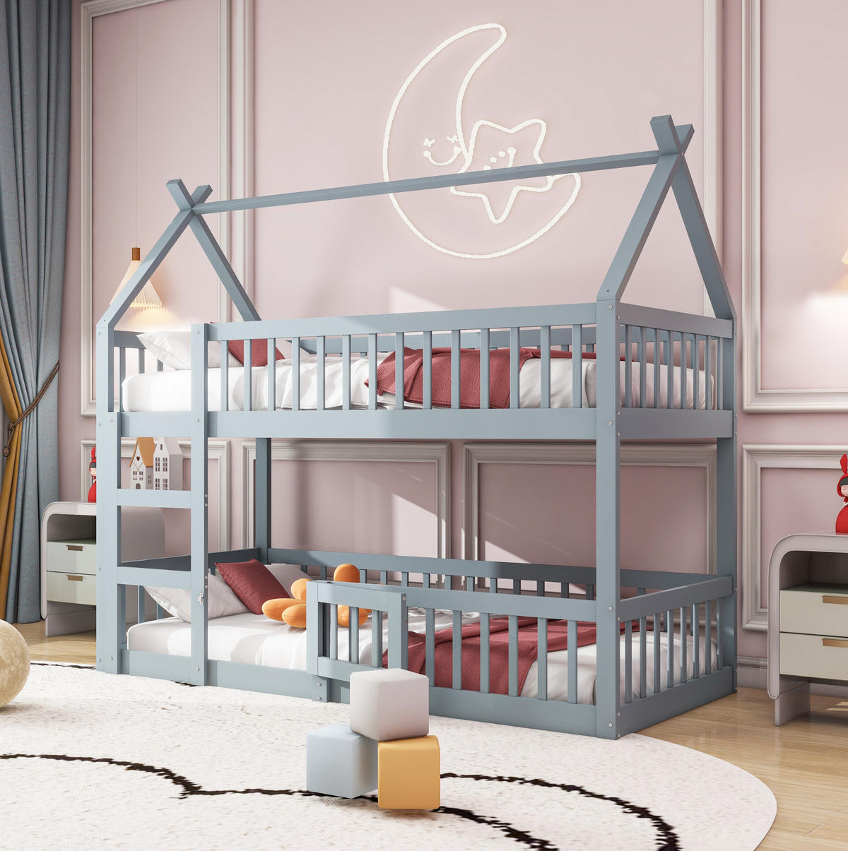 ETAGENBETT mit Treppe 90x200 cm Grau - Grau, Holzwerkstoff (90/200cm) - Beauniv