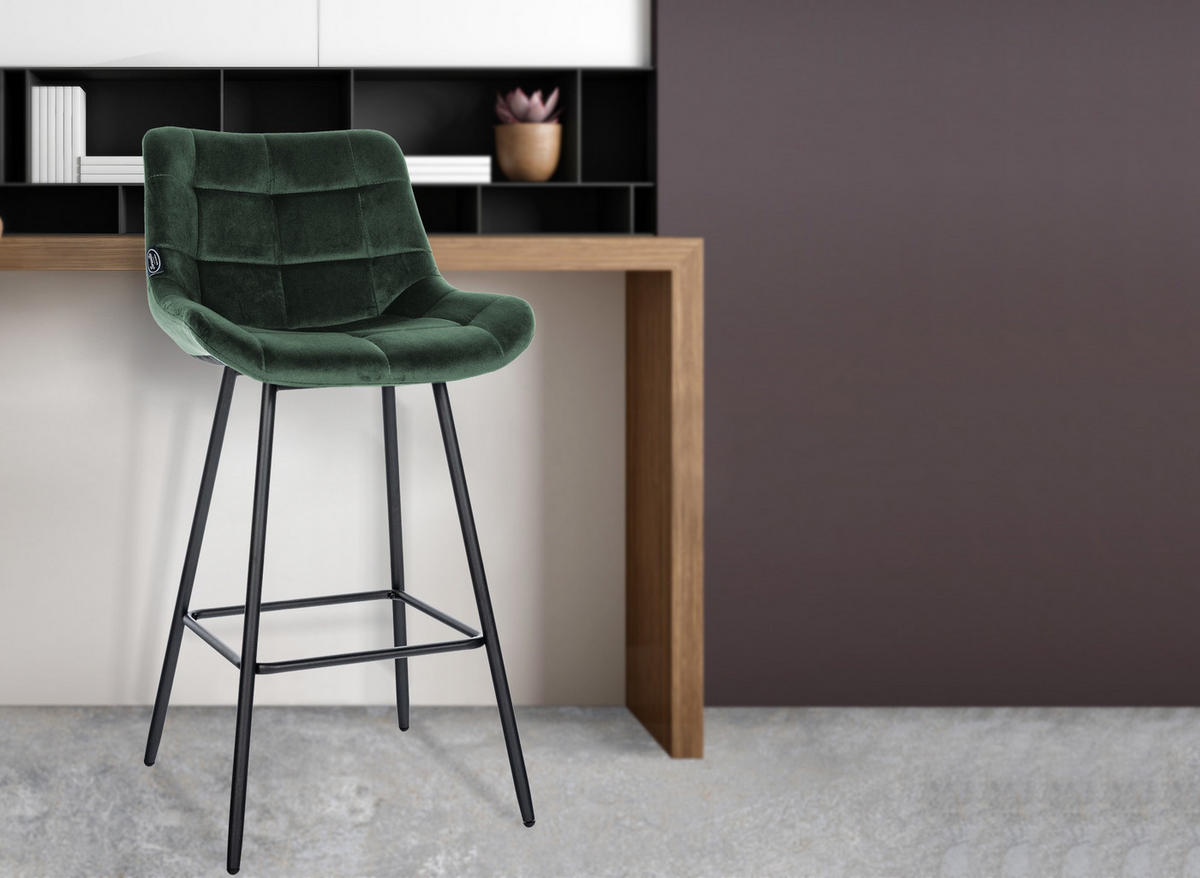 BARHOCKER Samt dunkelgrün - Dunkelgrün/Schwarz, Textil/Metall (49/104/56cm) - CLP