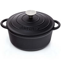BRÄTER Gusseisen emailliert 2,5L - Feuertopf Topf Cocotte Gusstopf - Schwarz, Metall (22/11/22cm) - BBQ Nerd