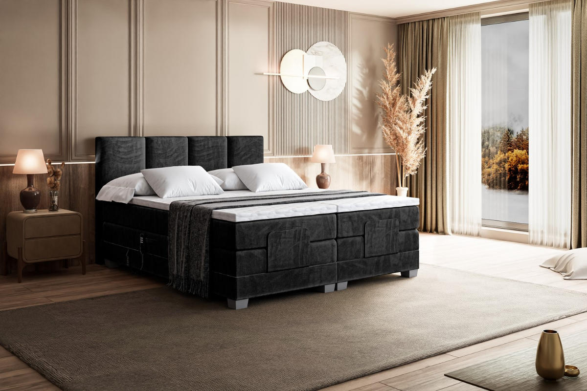 BOXSPRINGBETT elektrisch verstellbar mit 2 Matratzen H4/Taschenfederung ROKS EL 140 x 200 Schwarz - Schwarz, Holzwerkstoff (147/200cm) - ALTDECOR