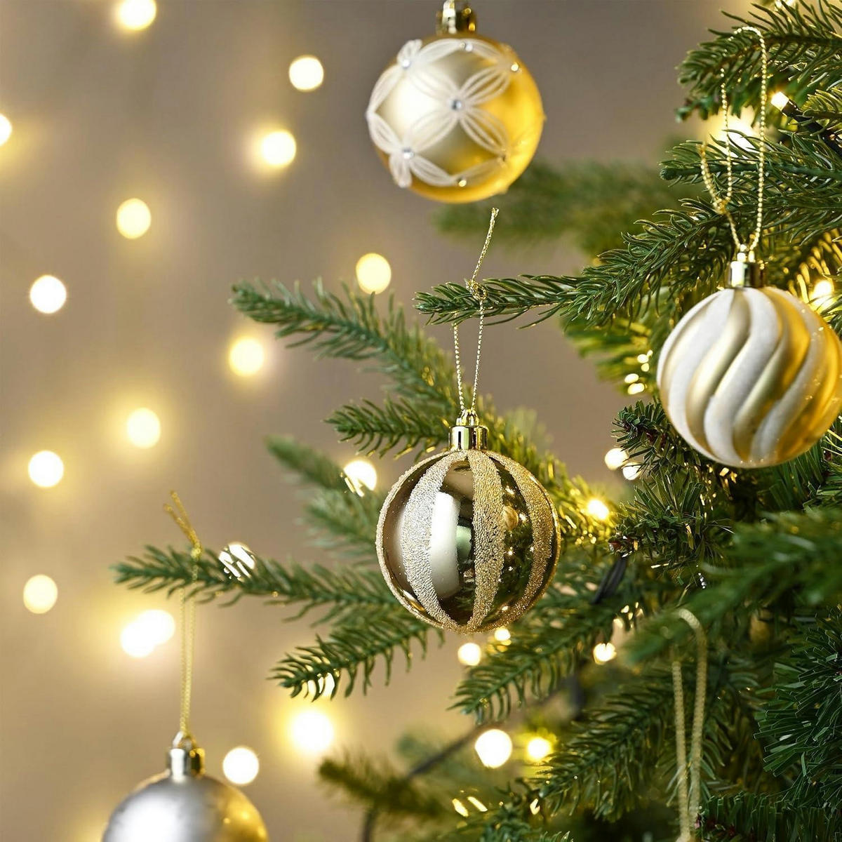 WEIHNACHTSKUGELN 20-teiliges Set 6 cm Kunststoff Gold Weiß - Multicolor, Kunststoff (302/6/242cm)