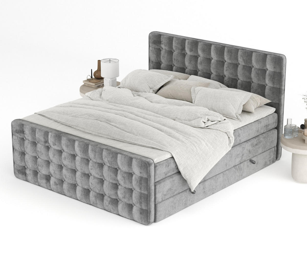BOXSPRINGBETT Velouria Grau 180/200 cm - Schwarz/Grau, Holz/Holzwerkstoff (180/200cm) - Maison de Reve