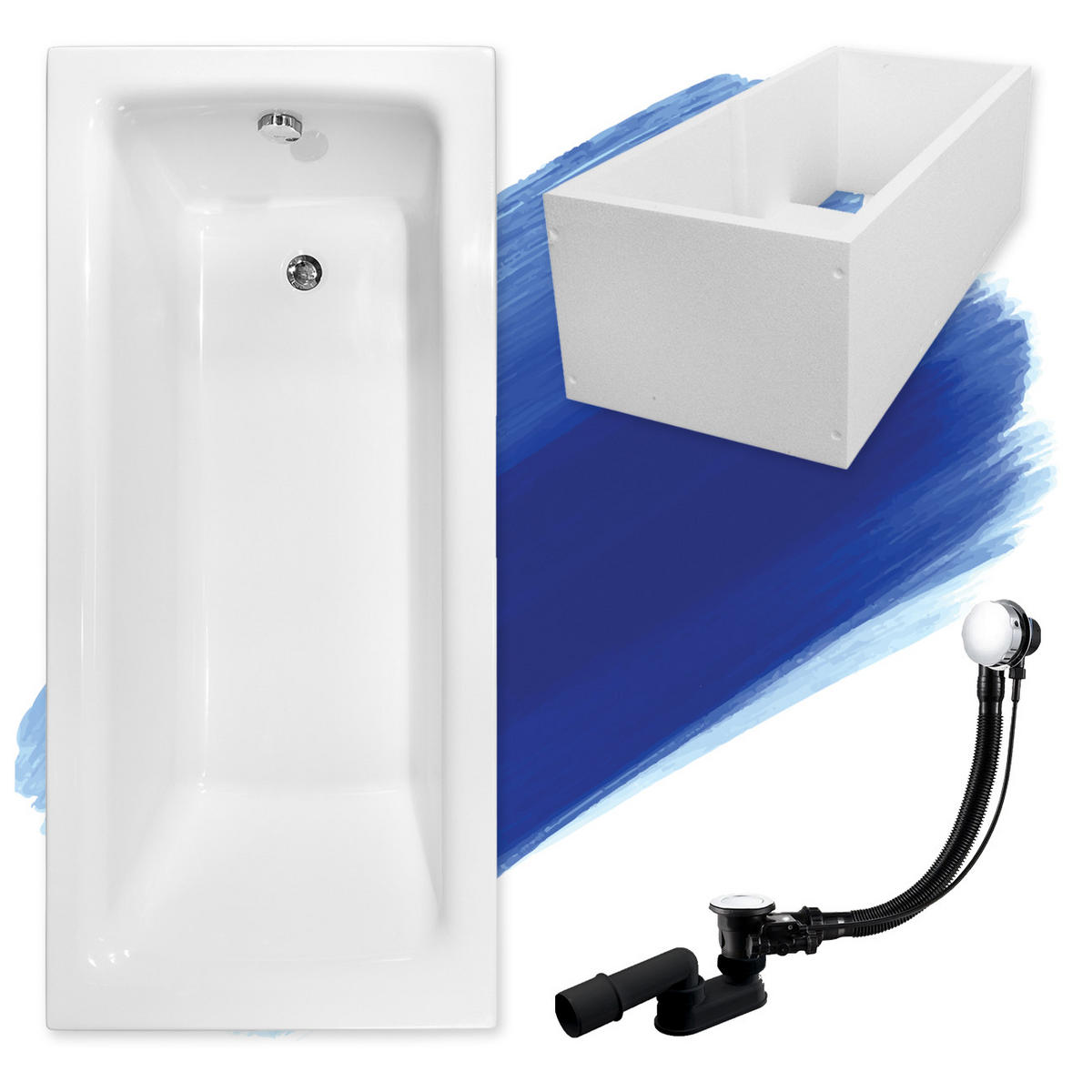 BADEWANNE Rechteck TALIA 160/75 mit Träger Ablauf Füße - Weiß, Kunststoff (75/55.5/160cm) - bad land