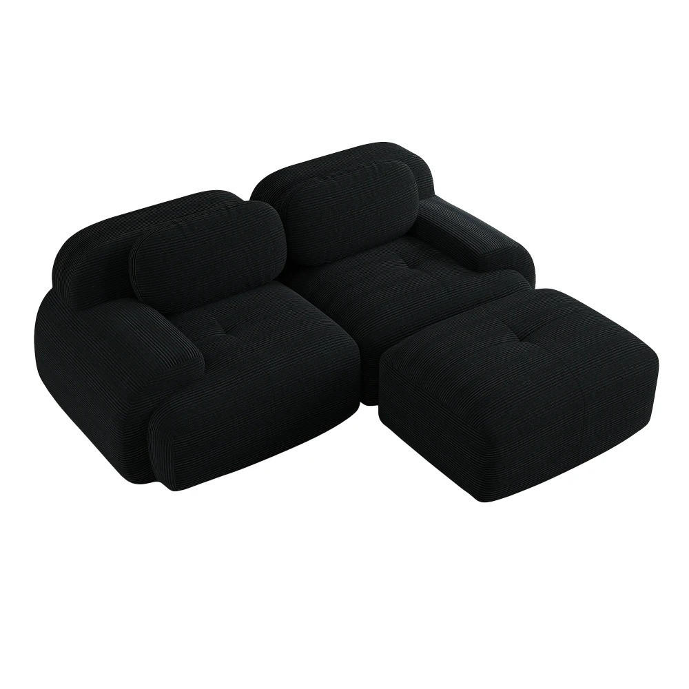 ECKSOFA aus weichem Kordelstoff, modular kombiniert mit gebogenen Armlehnen, Schwarz - Schwarz, Textil (208/70/178cm) - Kaket