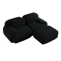ECKSOFA aus weichem Kordelstoff, modular kombiniert mit gebogenen Armlehnen, Schwarz - Schwarz, Textil (208/70/178cm) - Kaket