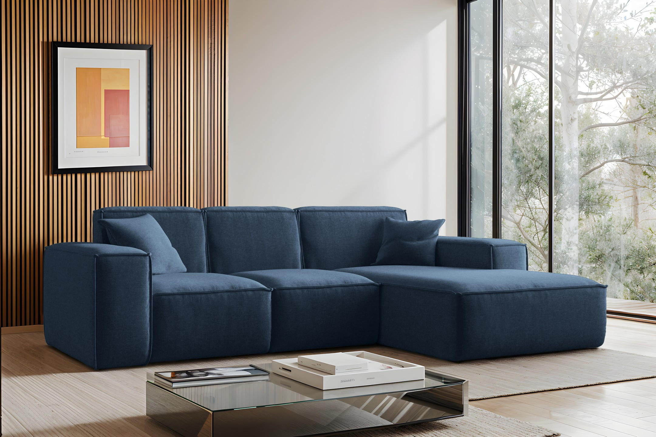 ECKSOFA L-Form Siena Stoff Maloy Marineblau Rechts - Dunkelblau, Holz (266/165cm) - Kaiser Möbel