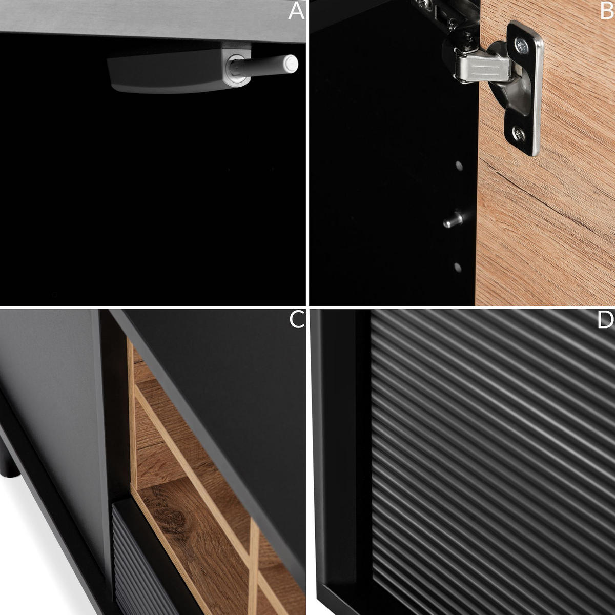 LOWBOARD LOFTY Loft-Stil, schwarz - Eichefarben/Schwarz, Holzwerkstoff (152/59/41cm) - KONSIMO®