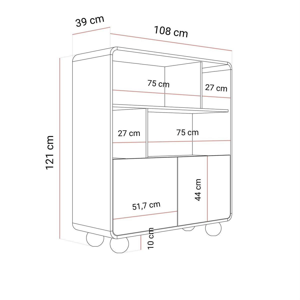 BÜCHERREGAL OLIVIO RG108 Kaschmir zweitürig - Kaschmir, Holzwerkstoff (108/121/39cm) - Lookway