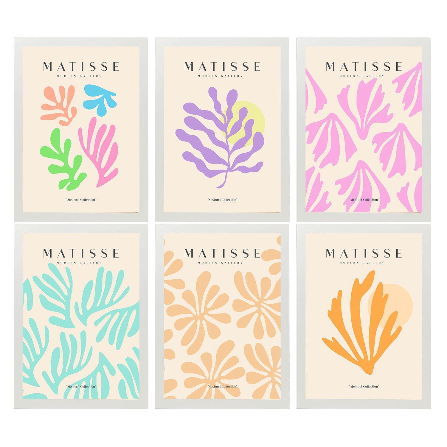 POSTER Set Mit 6 Illustrationen Von Henri Matisse Pastellfarben A3 Weißer Rahmen - Weiß, Papier (29/3cm) - Nacnic