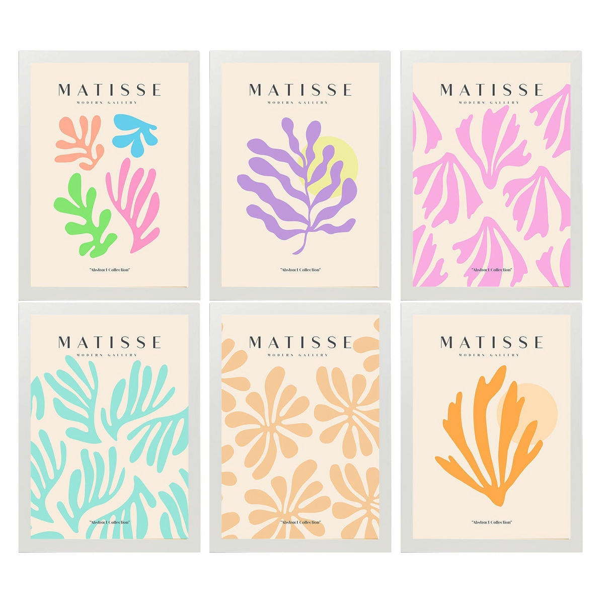 POSTER Set Mit 6 Illustrationen Von Henri Matisse Pastellfarben A3 Weißer Rahmen - Weiß, Papier (29/3cm) - Nacnic