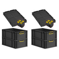 EUROBOX 4x NextGen Color mit Auflagedeckel 22x40x60 cm 44 Liter Schwarz Griffe gelb zu - Gelb/Schwarz, Kunststoff (40/22/60cm) - PROREGAL
