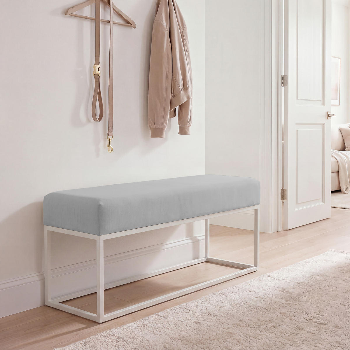 POLSTERBANK STELLA 100 cm Metallgestell, Weiß / Grau - Weiß/Grau, Textil/Metall (100/44/30cm) - Idohome