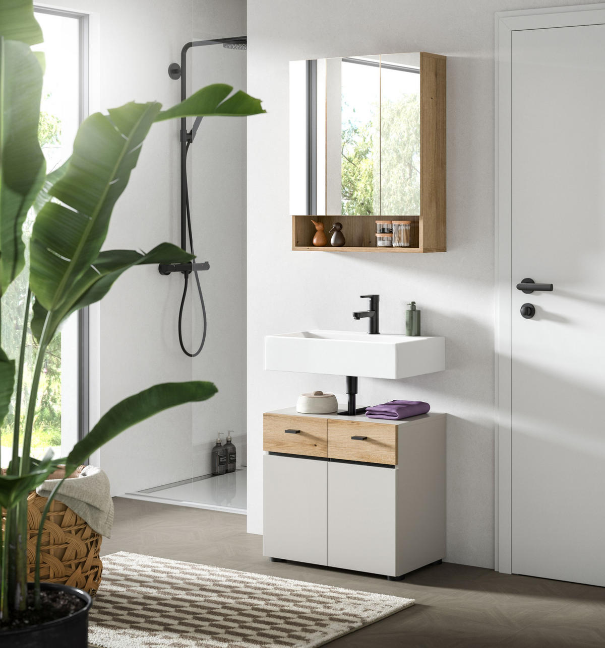 BADKOMBINATION Aqua Kaschmir 60/35/191 cm - Beige, Holzwerkstoff (60/191/35cm) - Xonox