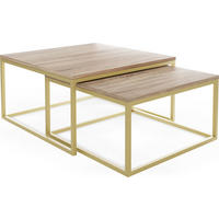 COUCHTISCHE Vella Gold 2er-Set quadratisch, Sonoma Eiche 76/76/39cm + 66/66/34 cm - Goldfarben/Braun, Holzwerkstoff/Metall (76/76/39cm) - WFL GROUP