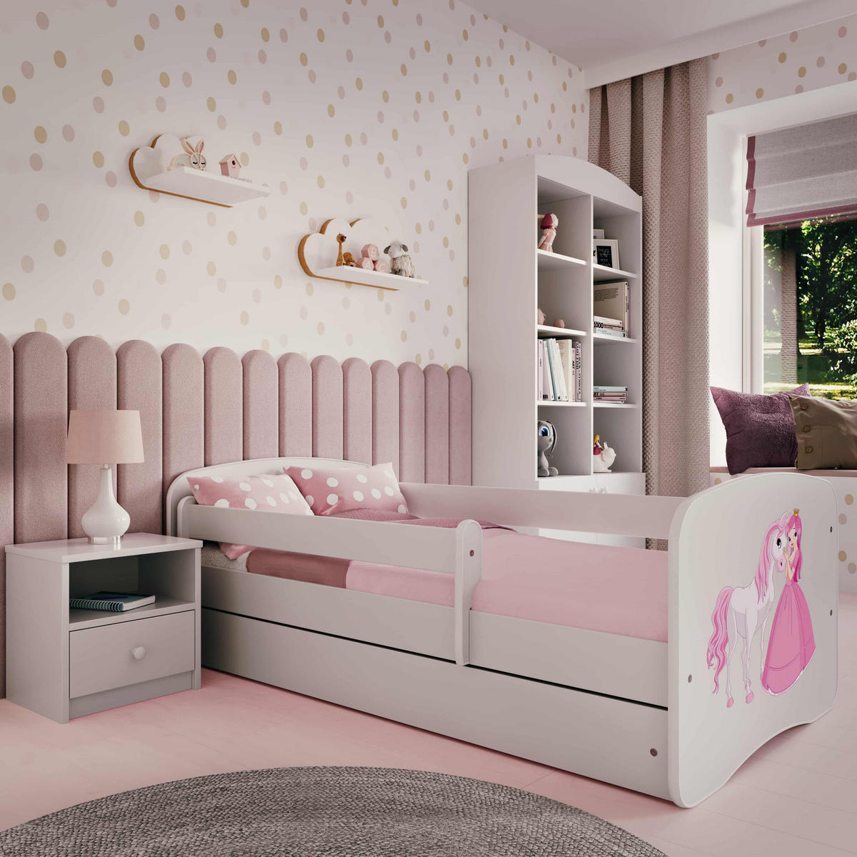 KINDERBETT Prinzessin Pferd mit Schublade 160/80 90/61/164 - Weiß, Holzwerkstoff (80/160cm) - RAUMHIRSCH FURNITURE