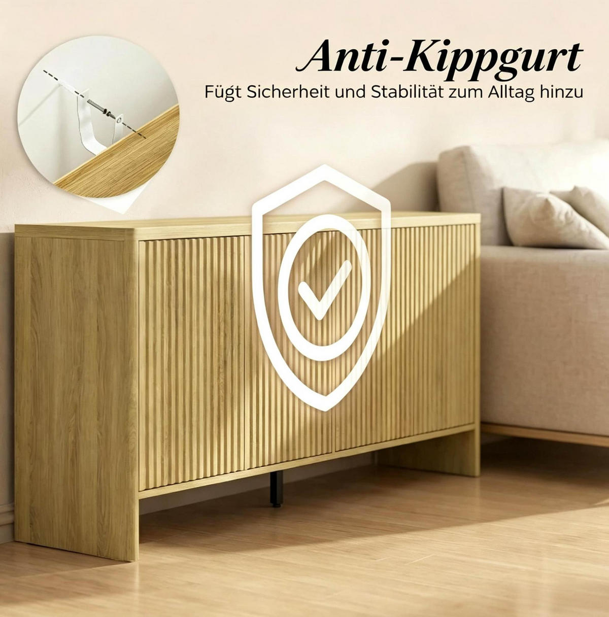 SIDEBOARD in Eiche-Optik 147x40x77 cm mit 4 Türen und verstellbaren Einlegeböden - Eichefarben, Holzwerkstoff (40/77/147cm) - IVMEU