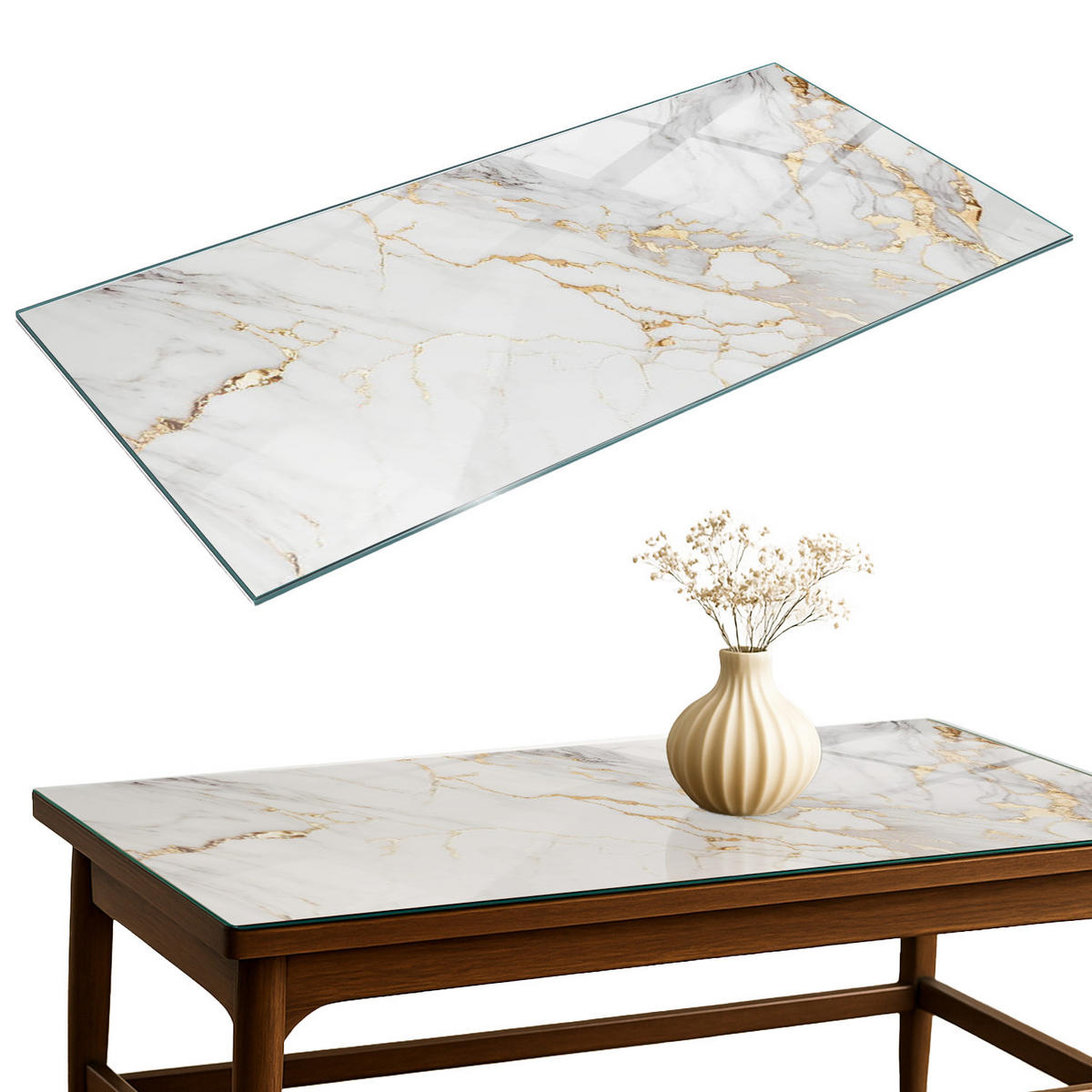 TISCHPLATTE 60x60 cm Eleganter Marmor mit Adern - Weiß, Glas (0.4/100/50cm) - TULUP