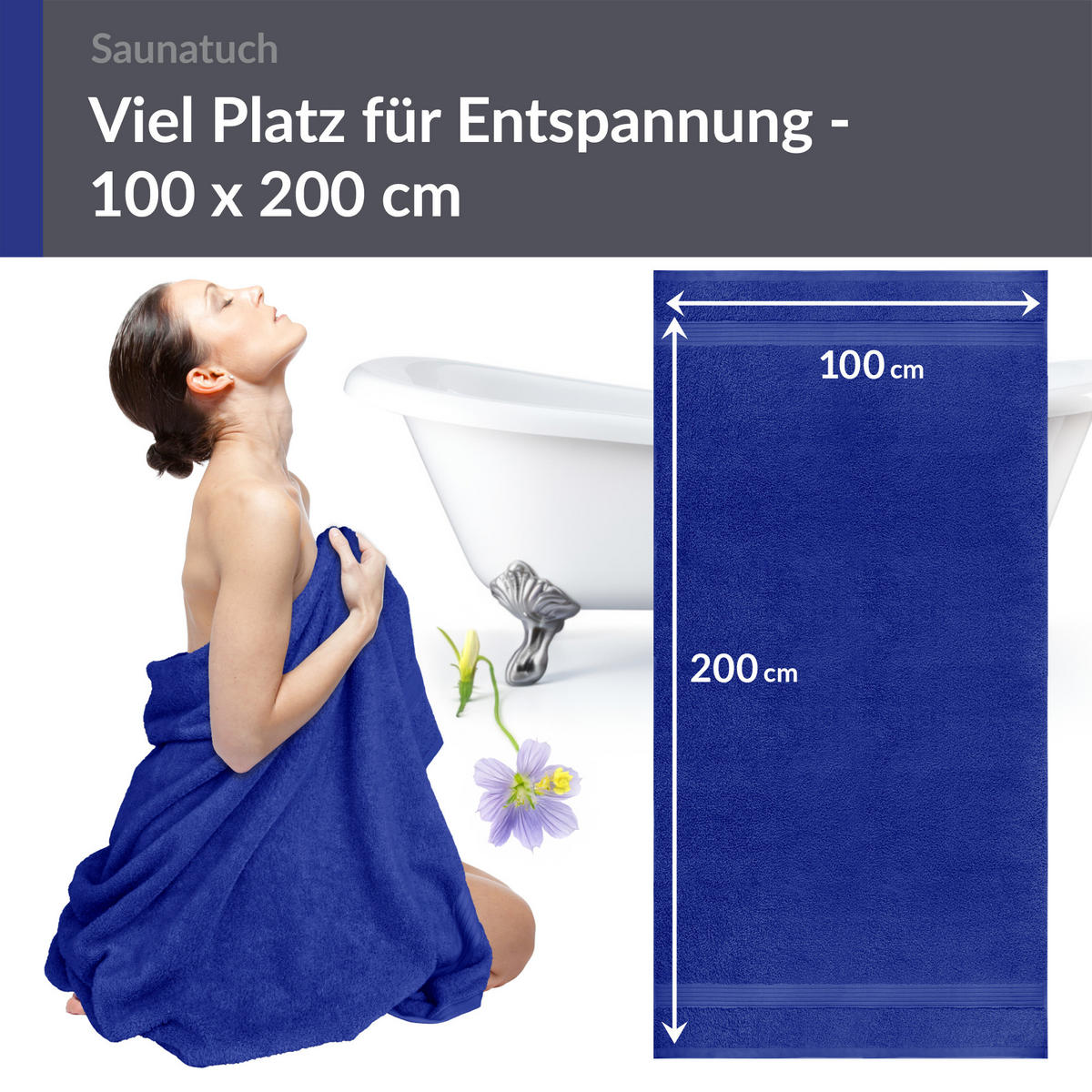 BADETUCH Linz Königs Blau 100x200 cm - Dunkelblau, Textil (100/200cm) - Lashuma