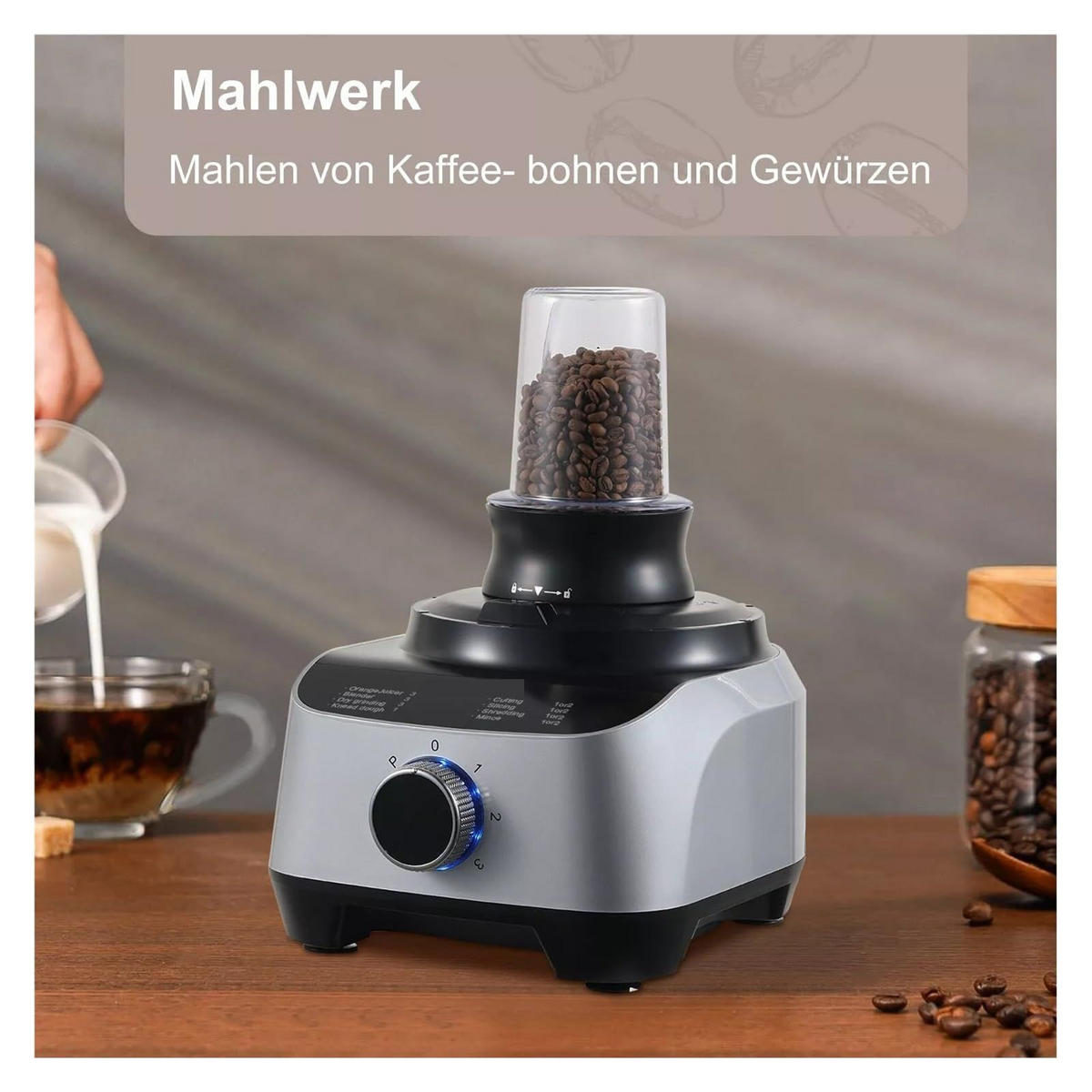 KÜCHENMASCHINE Silber mit Mixfunktion, Geschwindigkeitsstufen, Zubehörset - Silberfarben, Kunststoff (41.3/30.51/43.1cm) - Korfee