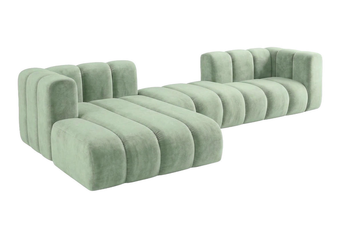 ECKSOFA Modulares In L-Form, Velvet-Stoff Riviera, Mintz, Links, GRAND 319 cm - Mintgrün, Holz (319/175cm) - Kaiser Möbel