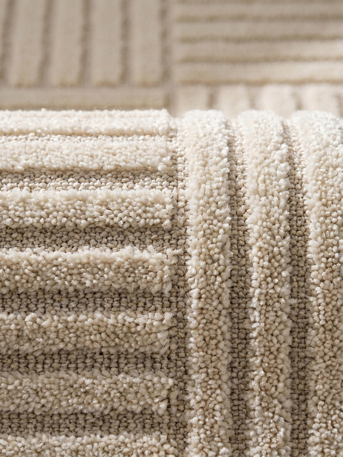 TEPPICH Hochflor RIGI in Creme, mit Cord-Streifen-Patchwork, 80 x 250 cm - Beige, Textil (80/250cm) - KADIMA DESIGN